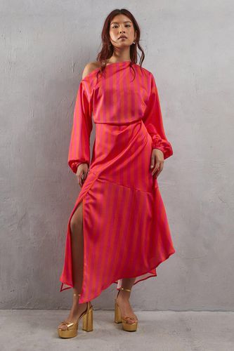 Womens Off Shoulder Satin Stripe Midi Dress - - 14 - Warehouse - Modalova