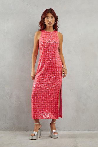 Womens Gingham Sequin Embellished Racer Midi Dress - - 10 - Warehouse - Modalova