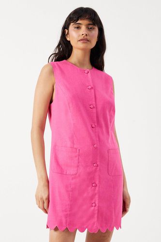 Womens Linen Sleeveless Scallop Hem Button Mini Dress - - 14 - Warehouse - Modalova
