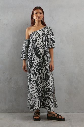 Womens Poplin Print One Shoulder Midi Dress - - 10 - Warehouse - Modalova