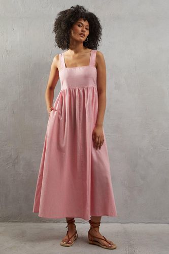 Womens Linen-look Ruched Bodice Utility Strap Midi Sundress - - 16 - Warehouse - Modalova
