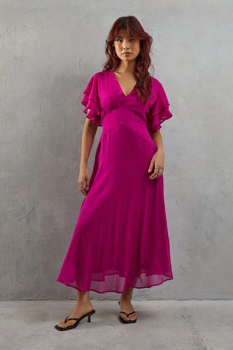 Womens Chiffon Frill Sleeve Midi Tea Dress - - 12 - Warehouse - Modalova