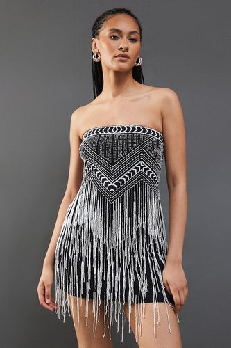 Womens Premium Bead Fringe Embellished Bandeau Mini Dress - - 10 - Warehouse - Modalova