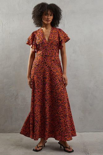 Womens Printed Detail Midi Tea Dress - - 16 - Warehouse - Modalova