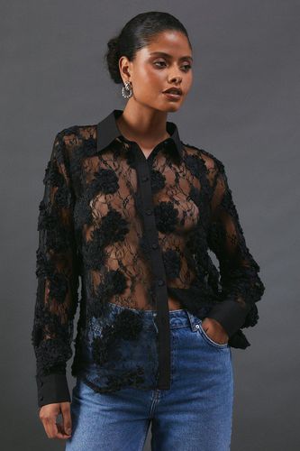 Womens Textured Lace Sheer Shirt - - 16 - Warehouse - Modalova