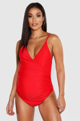 Womens Maternity Bump Control Wrap Over Swimsuit - - 10 - boohoo - Modalova