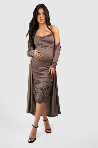 Womens Maternity Strappy Cowl Neck Dress And Duster Coat - - 14 - boohoo - Modalova