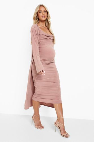 Womens Maternity Strappy Cowl Neck Dress And Duster Coat - - 10 - boohoo - Modalova