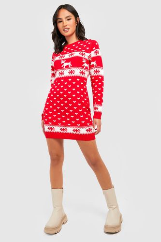 Womens Reindeers And Snowflake Christmas Jumper Dress - - S - boohoo - Modalova