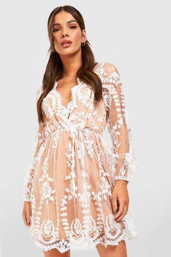 Womens Boutique Lace Plunge Skater Dress - - 10 - boohoo - Modalova