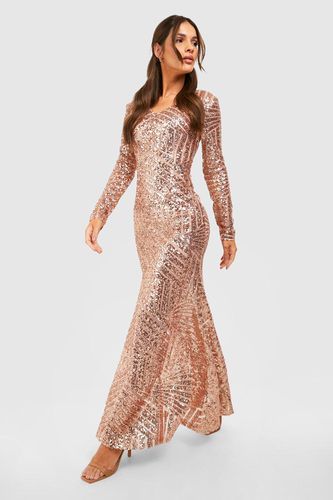 Womens Boutique Sequin Long Sleeve Maxi Bridesmaid Dress - - 14 - boohoo - Modalova