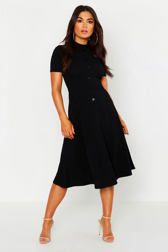 Womens High Neck Button Detail Skater Dress - - 10 - boohoo - Modalova