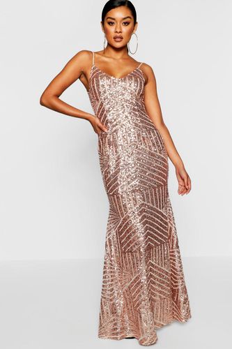 Womens Sequin & Mesh Strappy Maxi Party Dress - - 10 - boohoo - Modalova