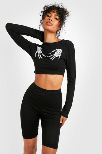 Womens Halloween Skeleton Hands High Neck + Shorts Co-ord - - 6 - boohoo - Modalova