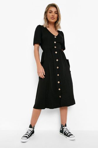 Womens Button Front Pocket Detail Midi Dress - - 8 - boohoo - Modalova