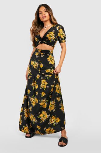 Womens Floral Puff Sleeve Crop & Maxi Skirt - - 12 - boohoo - Modalova