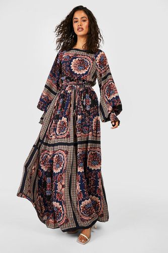 Womens Shirred Waist Scarf Print Maxi Dress - - 10 - boohoo - Modalova