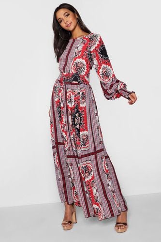 Womens Shirred Waist Scarf Print Maxi Dress - 10 - boohoo - Modalova