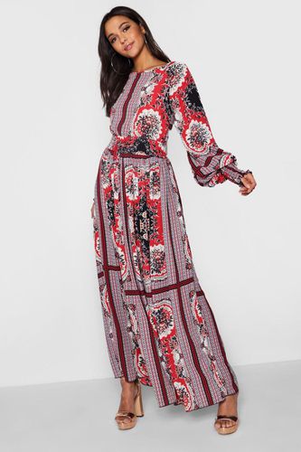 Womens Shirred Waist Scarf Print Maxi Dress - 8 - boohoo - Modalova