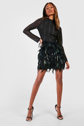 Womens High Neck Feather Skirt Mini Party Dress - - 10 - boohoo - Modalova