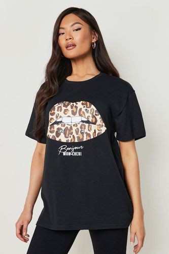 Womens Leopard Lips Slogan T-Shirt - - XXL - boohoo - Modalova