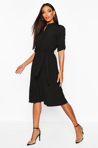 Womens Pleated Collarless Midi Skater Dress - - 14 - boohoo - Modalova