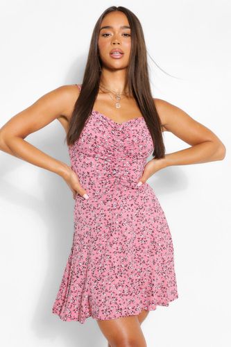 Womens Ditsy Floral Ruched Front Strappy Skater Dress - - 14 - boohoo - Modalova