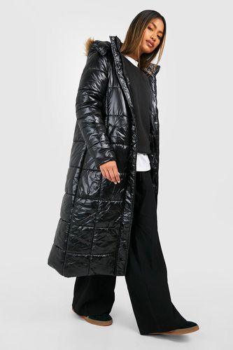 Womens Maxi Cire Panelled Padded Jacket With Faux Fur Trim - - 10 - boohoo - Modalova