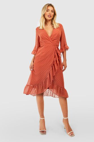 Womens Dobby Chiffon Wide Sleeve Midi Wrap Dress - - 10 - boohoo - Modalova