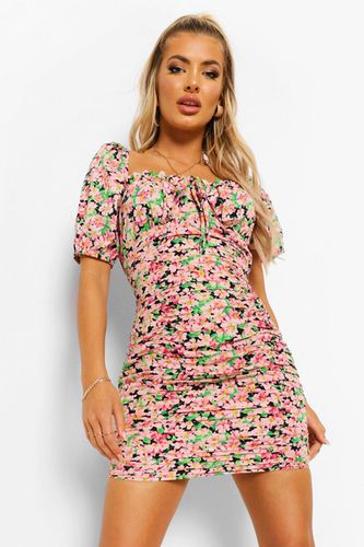 Womens Floral Ruched Front Tie Detail Mini Dress - - 12 - boohoo - Modalova