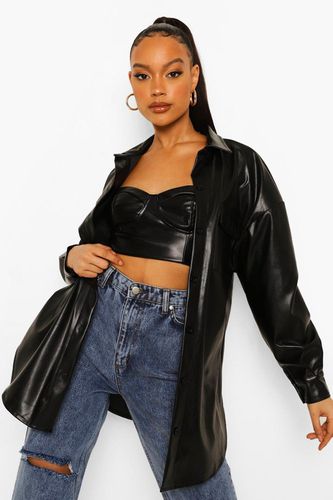 Womens Leather Look Oversized Shirt - - 14 - boohoo - Modalova