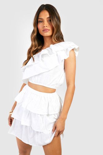 Womens One Shoulder Ruffle Top & Mini Skirt - - 10 - boohoo - Modalova