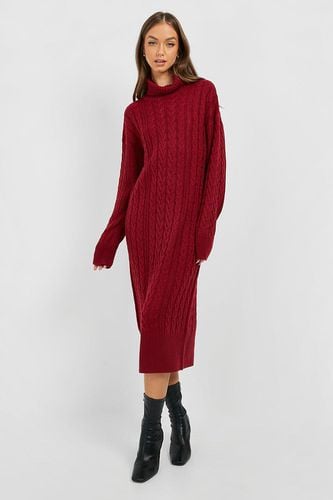 Womens Cable Knit Roll Neck Midi Dress - - L - boohoo - Modalova