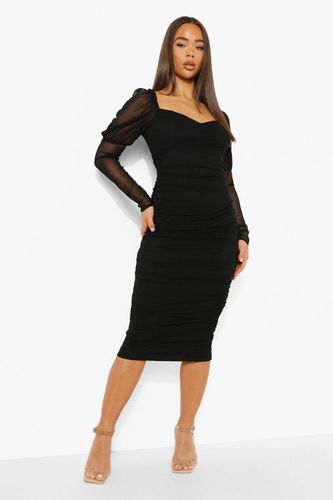 Womens Mesh Square Neck Ruched Midi Dress - - 12 - boohoo - Modalova