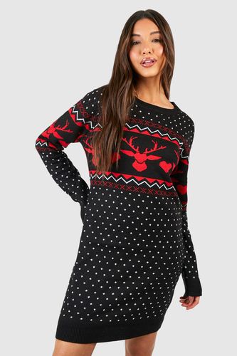 Womens Hearts Fairisle Christmas Jumper Dress - - M - boohoo - Modalova