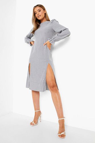 Womens Check Print Split Detail Midi Dress - - 8 - boohoo - Modalova