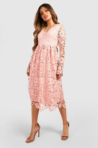 Womens Long Sleeve Crochet Lace Midi Skater Dress - - 16 - boohoo - Modalova