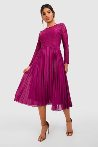 Womens Lace Pleated Midi Dress - - 12 - boohoo - Modalova
