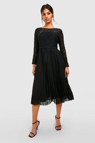 Womens Lace Pleated Midi Dress - - 12 - boohoo - Modalova