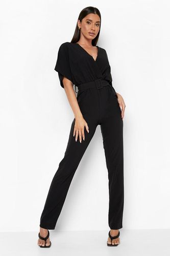 Womens Belted Straight Leg Wrap Jumpsuit - - 14 - boohoo - Modalova