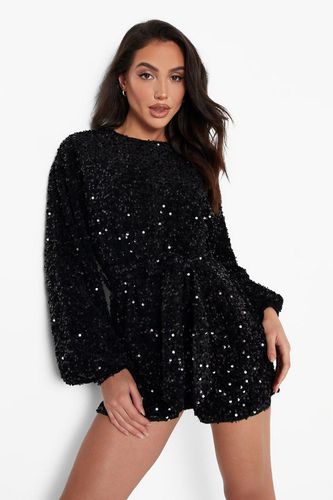 Womens Sequin Extreme Sleeve Belted Playsuit - - 10 - boohoo - Modalova