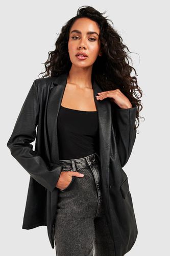 Womens Leather Look Single Button Blazer - - 10 - boohoo - Modalova