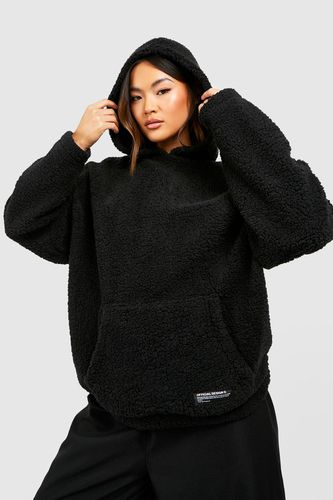 Womens Borg Oversized Hoodie With Woven Label - - XL - boohoo - Modalova