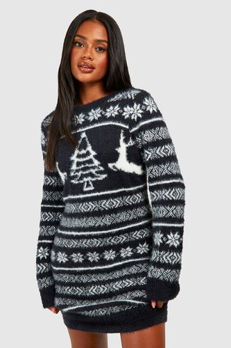 Womens Christmas Fluffy Knitted Jumper Dress - - L - boohoo - Modalova