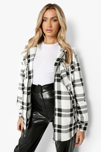 Womens Hooded Zip Check Shacket - - XL - boohoo - Modalova