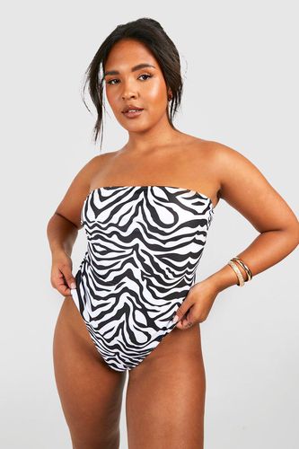 Womens Plus Zebra Essential Bandeau Swimsuit - - 16 - boohoo - Modalova