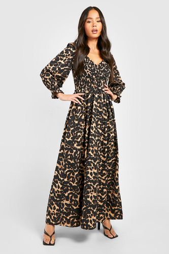 Womens Petite Leopard Shirred Detail Maxi Dress - - 10 - boohoo - Modalova