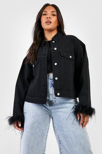 Womens Plus Feather Cuff Oversized Denim Jacket - - 16 - boohoo - Modalova