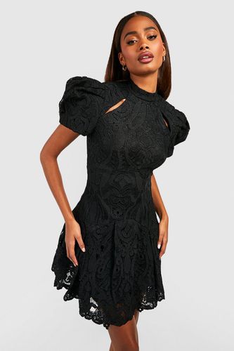 Womens Premium Crochet Lace Puff Sleeve Mini Dress - - 10 - boohoo - Modalova