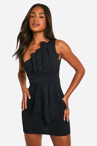 Womens Glitter One Shoulder Pleat Detail Bodycon Dress - - 12 - boohoo - Modalova